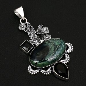 Star Galaxy Jasper, Black Onyx Gemstone Handmade Flower Pendant Necklace